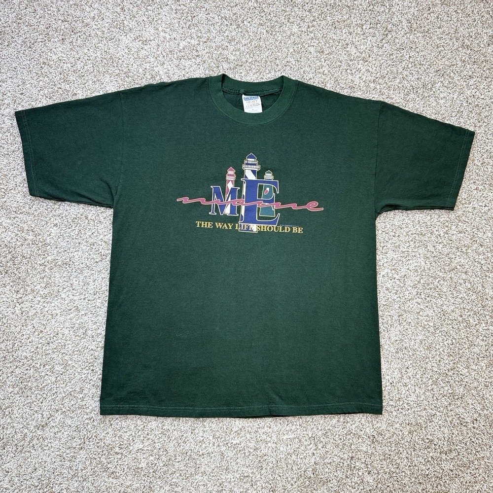 VTG 1990 Maine The Way Life Should Be Lighthouse XL Green Graphic T Shirt USA